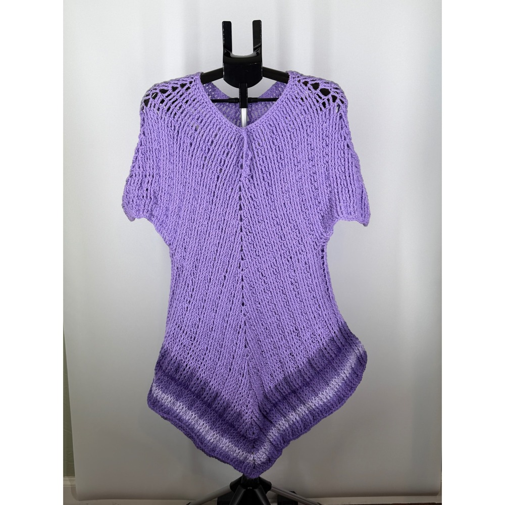 Handmade Purple Ombre Crochet Poncho Top V-Neck Short Sleeve Chunky Knit Boho